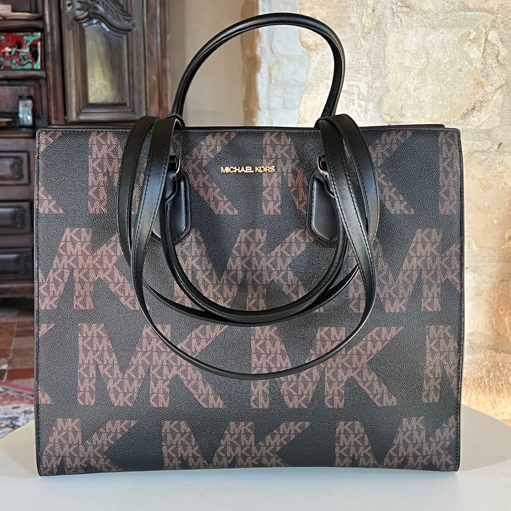Michael Kors Brown and Black MK Logo Tote